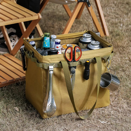 Outdoor Collapsible Hamper full of cooking equipment and ingredients
