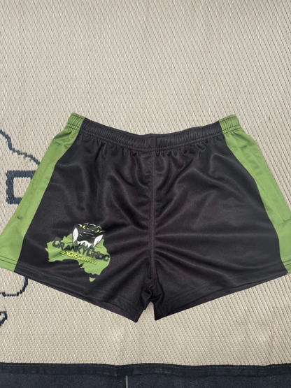 Black with green Aussie Footy Shorts with logo