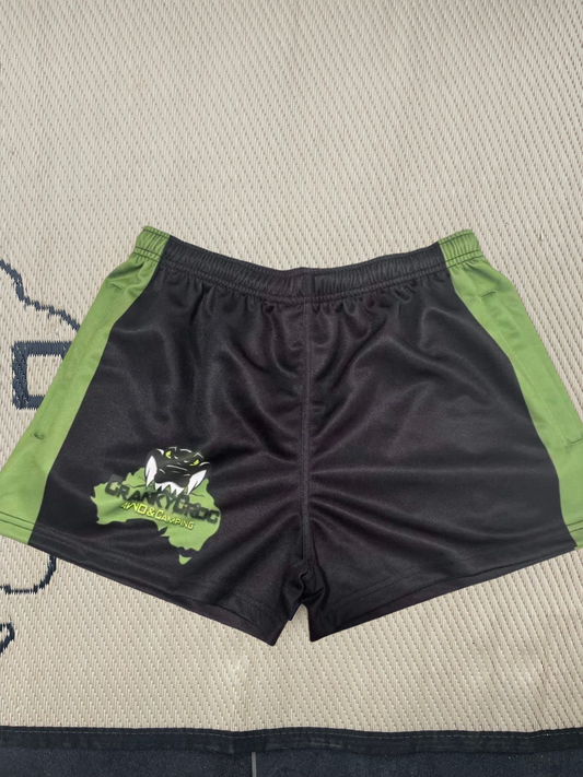 Black with green Aussie Footy Shorts with logo