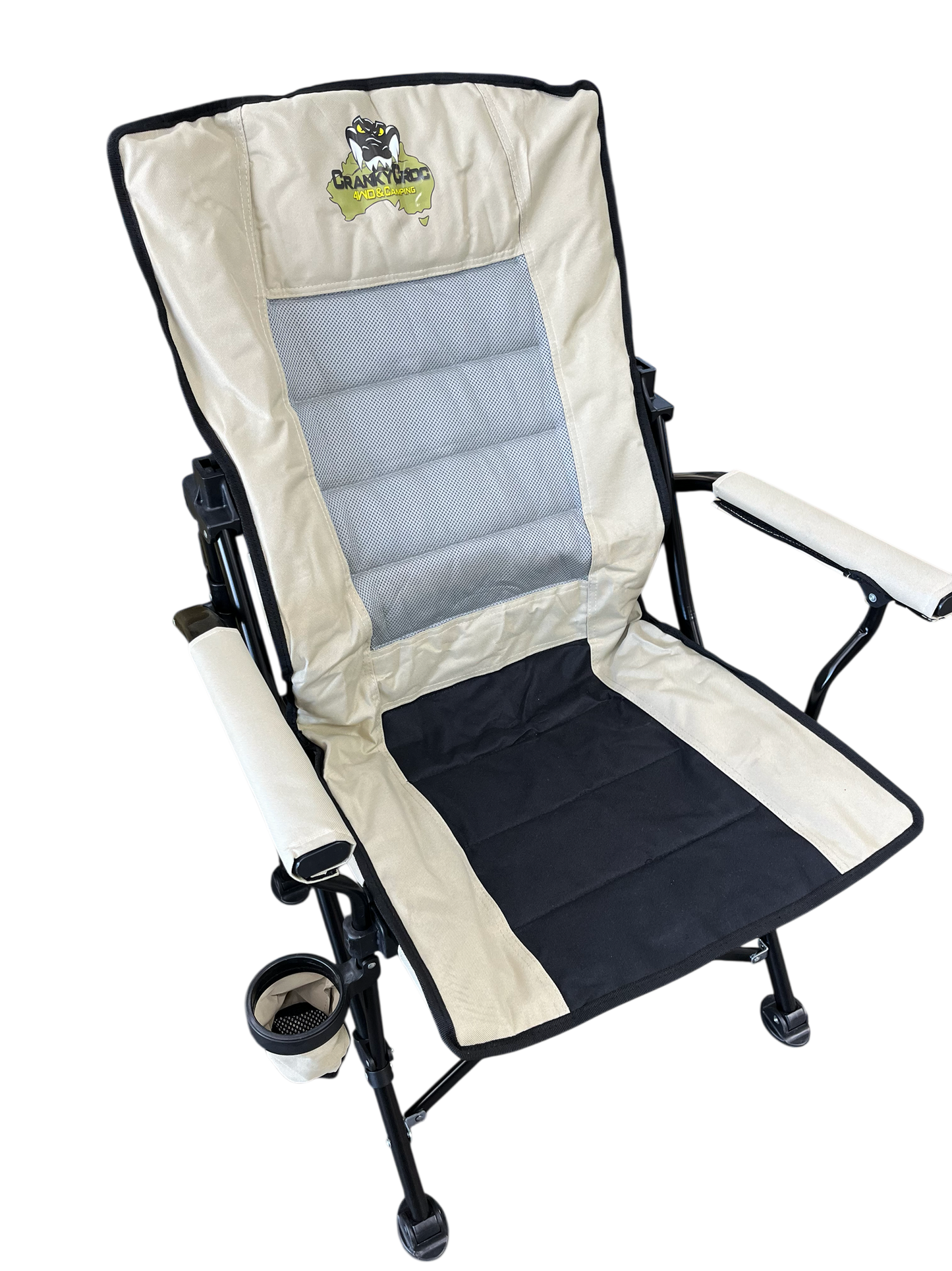 Cream coloured outdoor-folding-chair. 