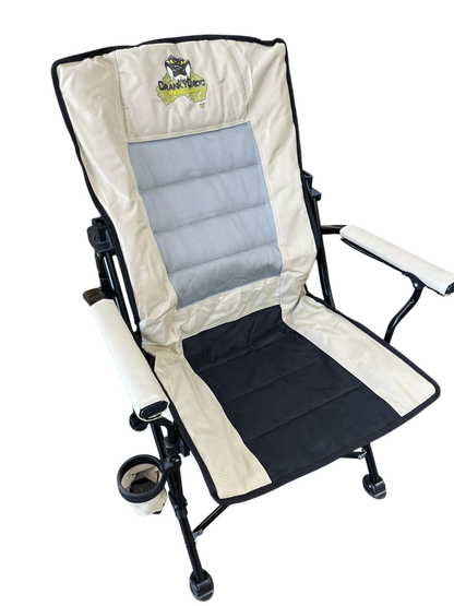 Cream coloured outdoor-folding-chair. 