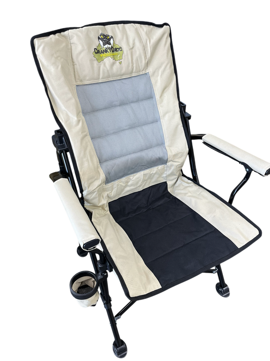 Cream coloured outdoor-folding-chair. 