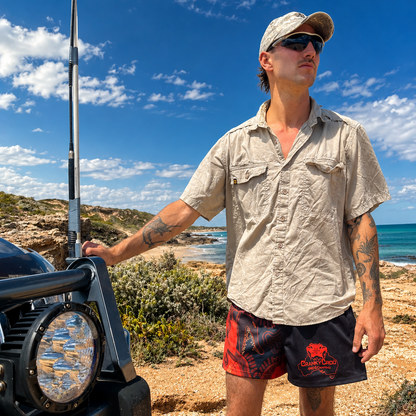 Footy Shorts Indigenous Orange - Zippered Pockets