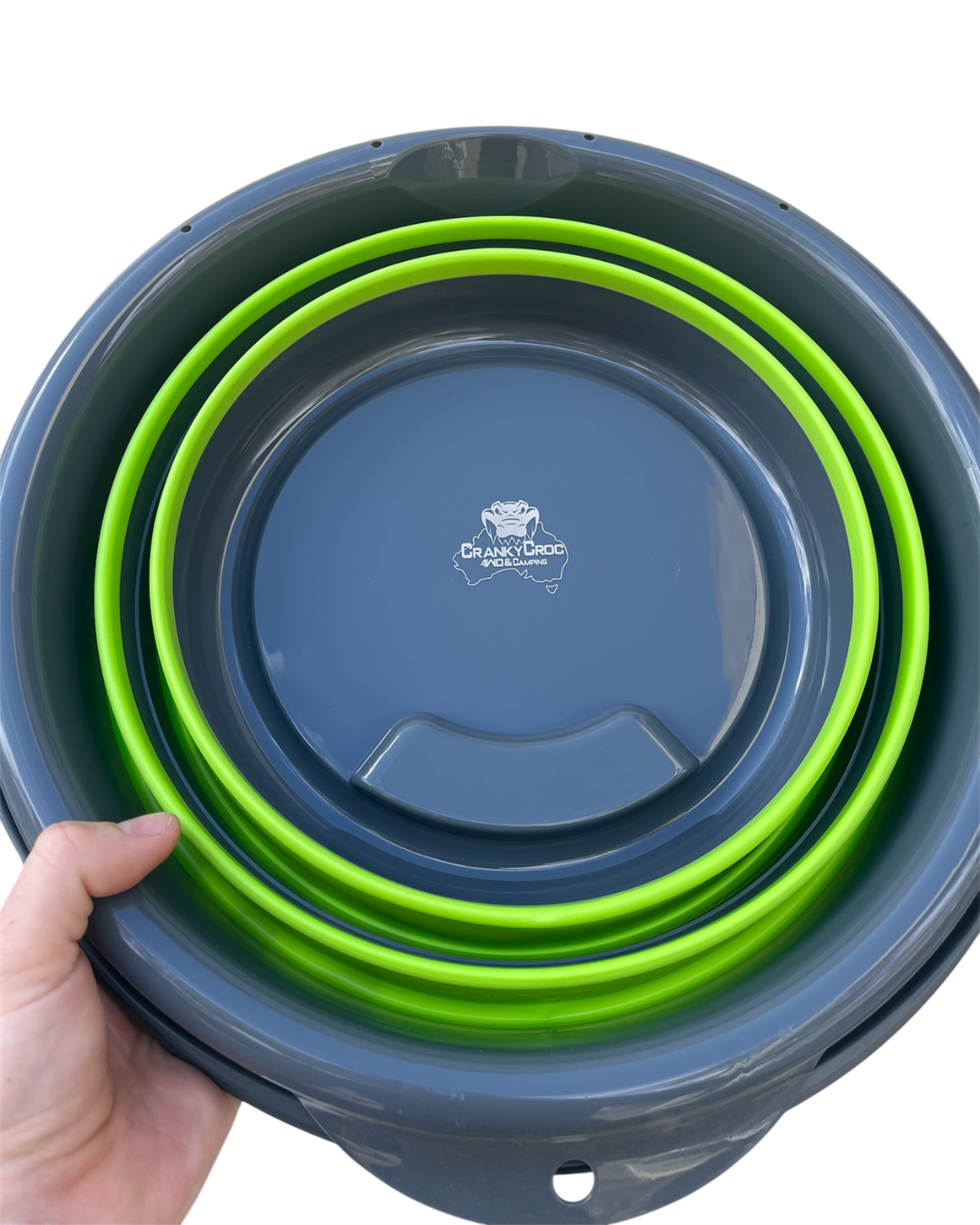 Green and grey collapsible bucket. Folding bucket