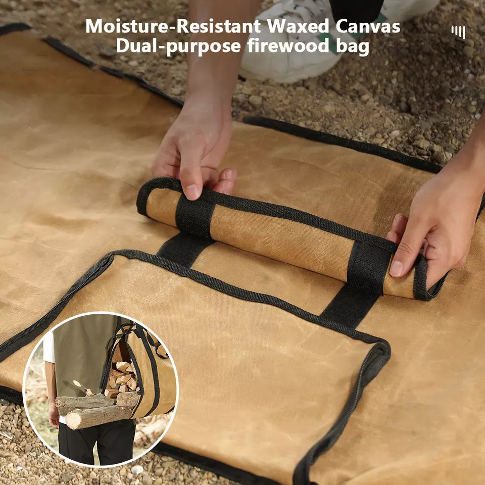 3-in-1 Wood Bag made from moisture resistant waxed canvas