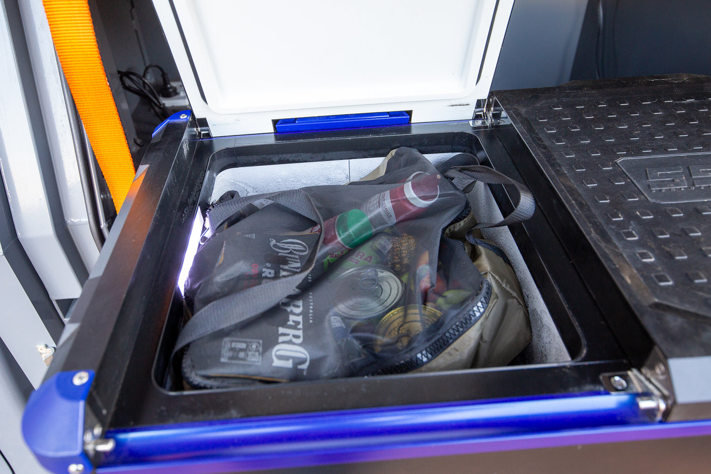 Mesh Top Fridge Bag inside a car fridge being used to store food