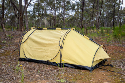 Dundee swag setup in bushland