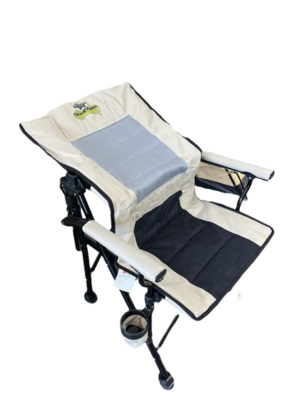 Folding camping chair with cup holder on a transparent background. Recliner chair