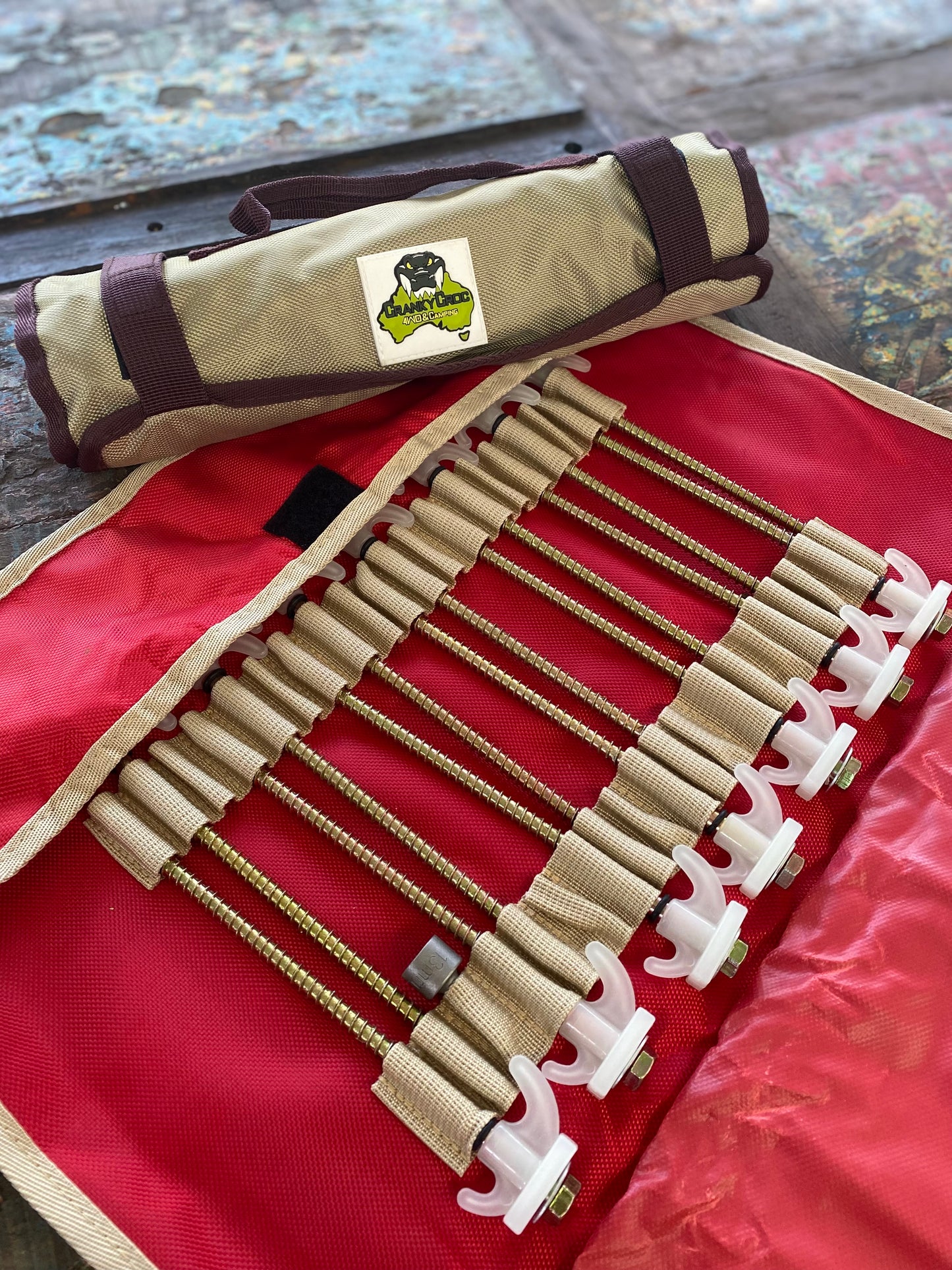 Glow in the dark 'screw in tent pegs' pack used for swag and tent camping