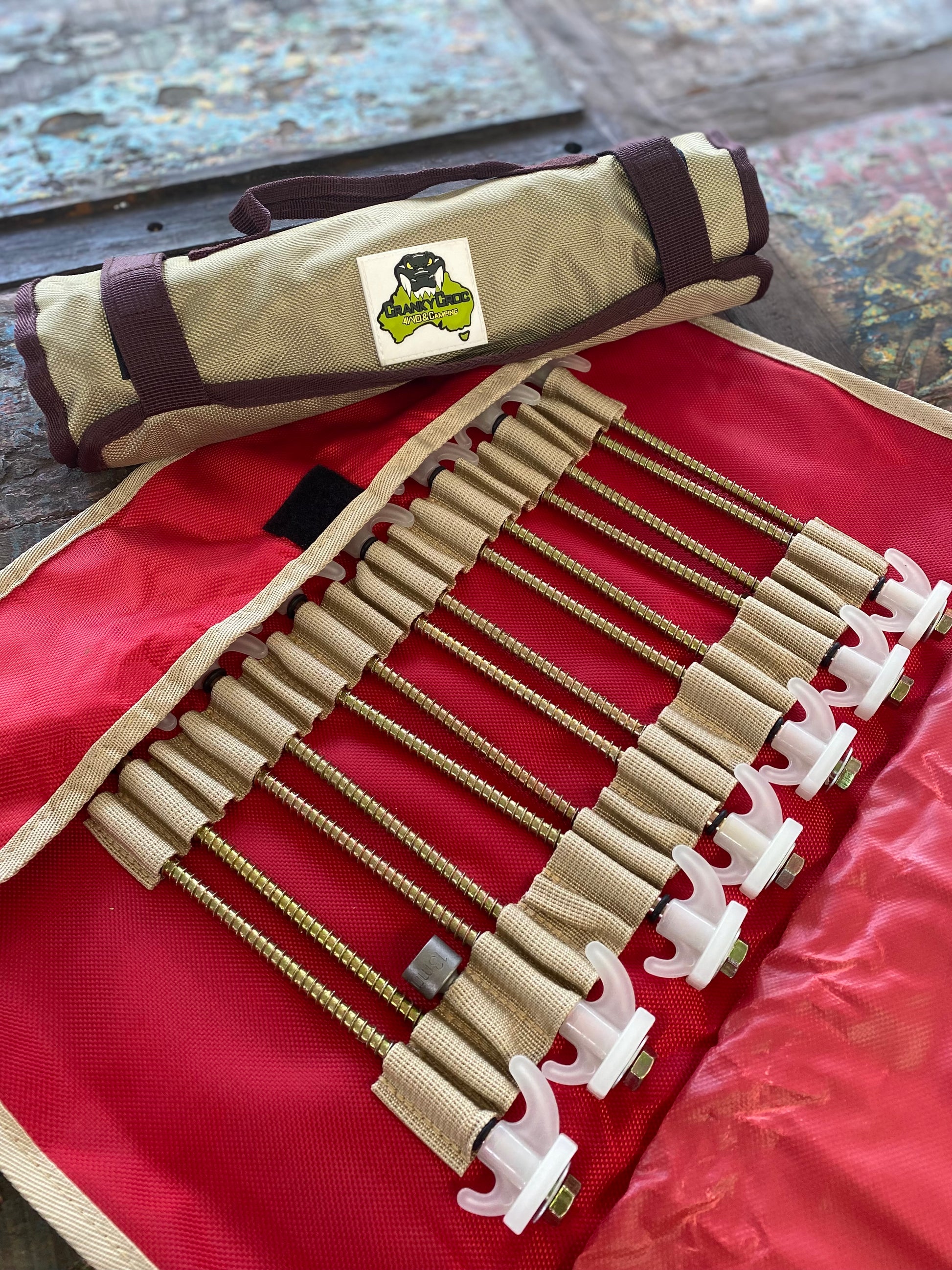 Glow in the dark 'screw in tent pegs' pack used for swag and tent camping